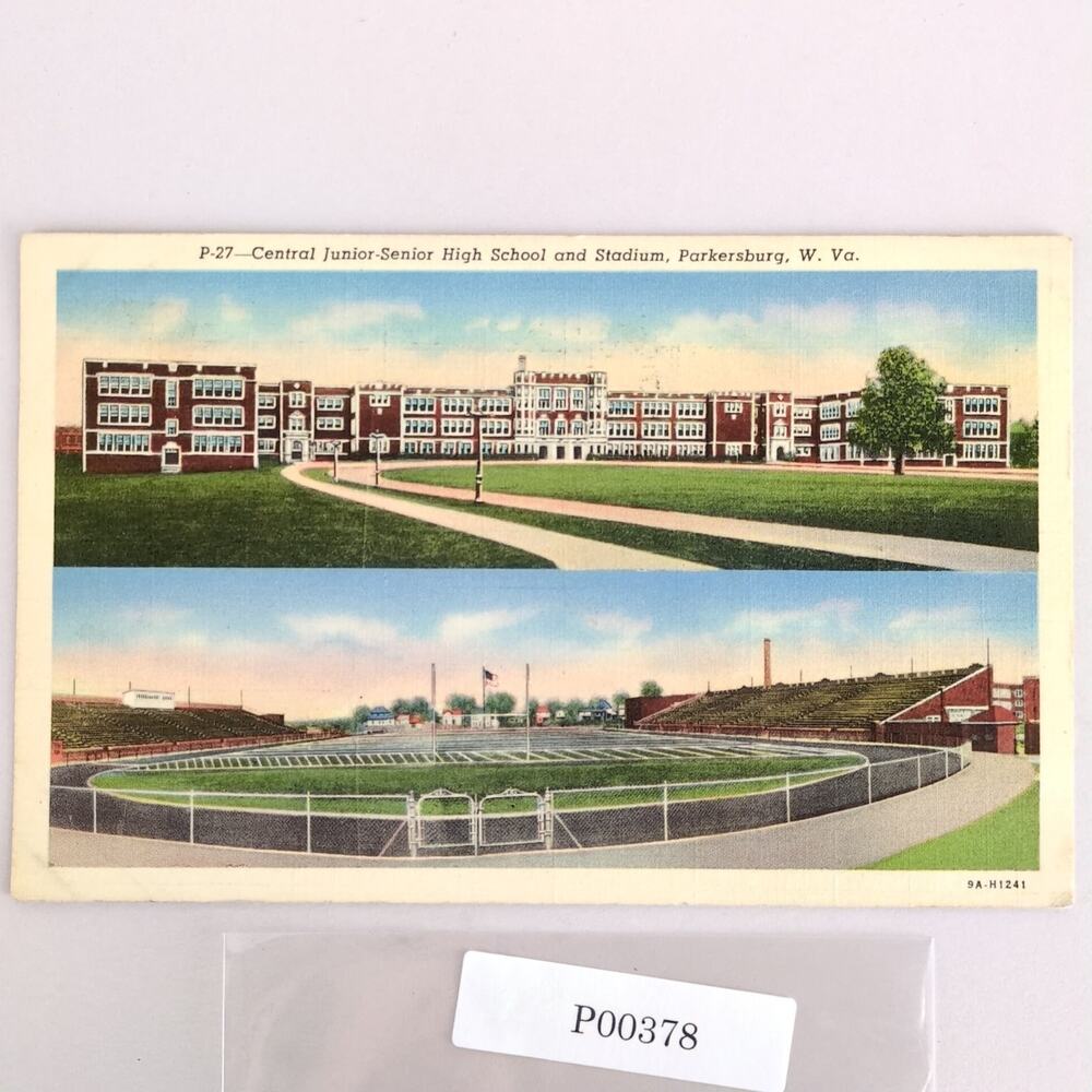 Central Junior Senior High School & Stadium Parkersburg WV 1948 Linen Postcard